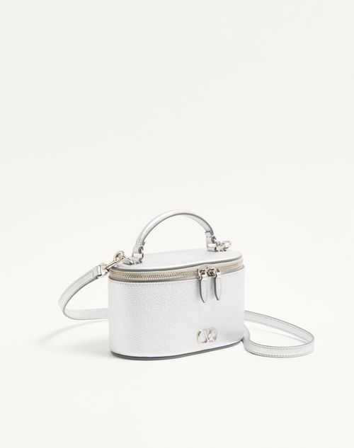 Valentino Garavani - Vlogo Signature Mini Vanity Bag In Laminated Grainy Calfskin - Silver - Woman - Clutches